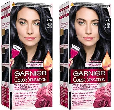 Garnier Color Sensation - Tinte Permanente Negro Azulado 2.10, disponible en más de 20 tonos (Paquete de 2)