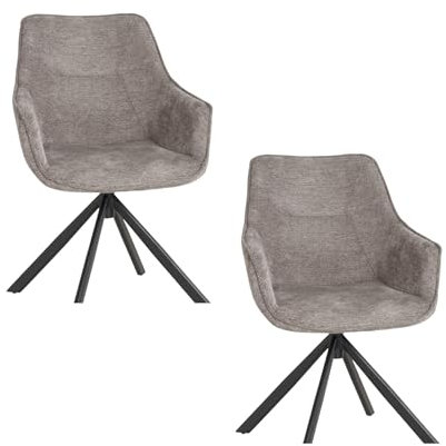 MR. DEKO Diningsessel 2-er Set San Carlo | drehbarer Esszimmerstuhl mit Armlehnen & Rückenlehne | 2 Moderne Polstersessel mit Schaumstoffkern | Drehstuhl 360 Grad | Essstuhl stabil und ergonomisch