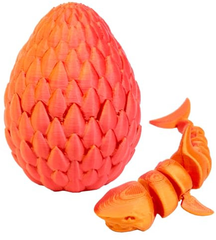 Mritrit 3D Gedruckte Dracheneier mit Hai im Inneren 3D Drache im Ei Überraschungs Haieier Spielzeug für Kinder Erwachsene Easter Weihnachtstag Schreibtisch Dekoration (Gold-rot)