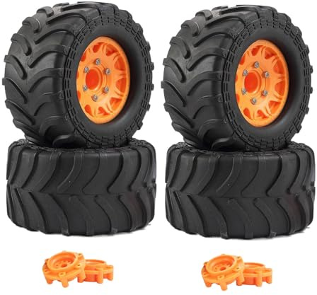 KEEDA 4 Stück 2.8'' Reifen und Kunststoff Räder Felgen für 1/10 RC Monster Truck Off-Road Autos Teile (Orange)