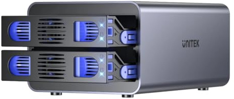 2-Bay USB-C RAID External Hard Drive Enclosure, 40TB Support (2×20TB), 10Gbps USB-C, RAID 0/1/JBOD/PM, Aluminium Housing, Built-in Cooling Fan, LED Indicators, for 2.5/3.5 SATA SSD/HDD