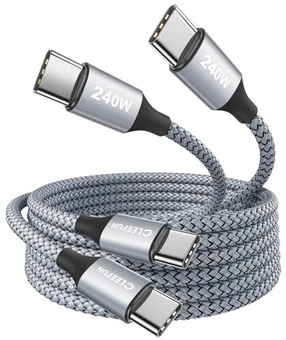 CLEEFUN 240W USB C to USB C Cable (2m, 2Pack), PD3.1 Long Fast Charging Type C to Type C Charger Lead for iPad/MacBook Pro/Air/Mini, iPhone 16 15 Pro Max +, Galaxy S24 S23 S22 +, Steam deck(Grey)