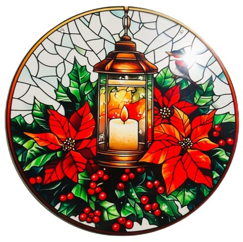 Wandbild oder Fensterbild Winter Weihnachtsstern Beere Laterne 20 cm Ø Deko MU K292