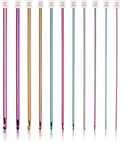 11pcs Tunisian Crochet Hooks Set – 2mm(B) to 8mm(L) Aluminum Afghan Knitting Needles 27cm/10.6inch Extra-Long Ergonomic Hooks for Beginners & Advanced Crocheters