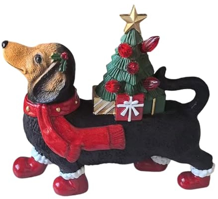 Quorvex Hundestatuen Heimdekoration Weihnachtsfeier Zubehör | Weihnachtsfiguren Dackel Hund Dekoration Für Schreibtisch Tisch Zuhause Schlafzimmer Wohnzimmer Büro Wohnung Restaurant