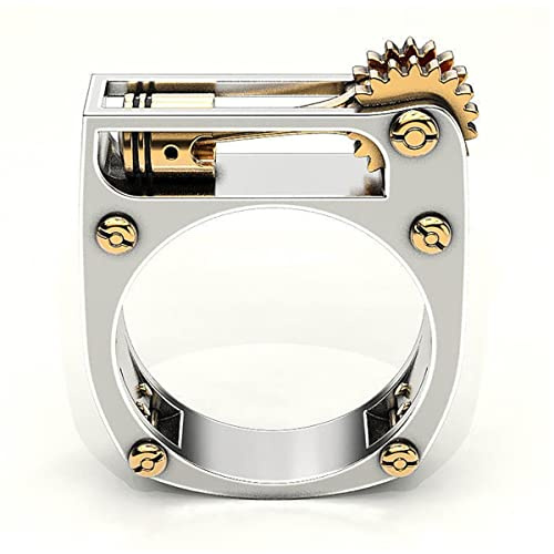 Herren Punk Square Big Gold Ring Mechanischer Zahnradring