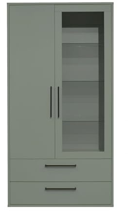 FURNARO Vitrinenschrank Lindos Schrank Vitrine in Pine Green matt Lack B/H/T: 92x182x45 cm