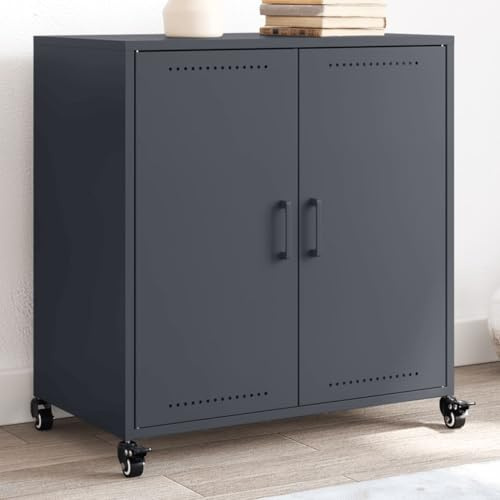 HFXHIJXQ Sideboard Anthrazit 68x39x72 cm aus kaltgewalztem Stahl Modernes Highboard mit Rollen und 2 Türen für Küche Flur Wohnzimmer