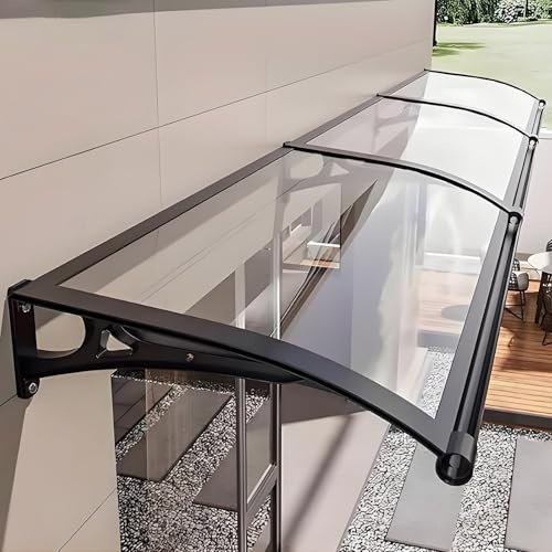 Yidlkecqey Auvent de Porte d’Entrée avec Gouttière Intégrée, Marquise de Porte en Polycarbonate Résistant aux Chocs pour Protection Contre la Pluie(Transparent,100x180cm/39x71in)