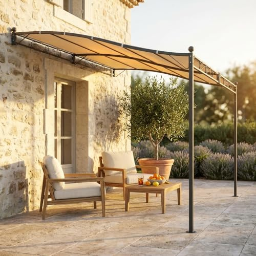 BS COM Pergola da Giardino addossata 3 5x2 5 in acciaio poliestere - MERLIN Antracite