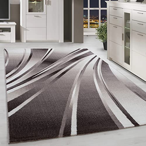 HomebyHome Teppich Wohnzimmer 80x150 cm Läufer Flur Braun Kurzflor Abstrakt Design - Teppich Schlafzimmer, Esszimmer, Küche Flauschiger Extra Weich Tepich Waschbär Einfache Reinigung