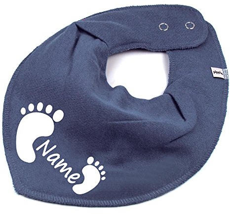 HALSTUCH mit Namen oder Text personalisiert für Baby oder Kind aus Baumwolle in Einheitsgröße Füßchen dunkelgrau