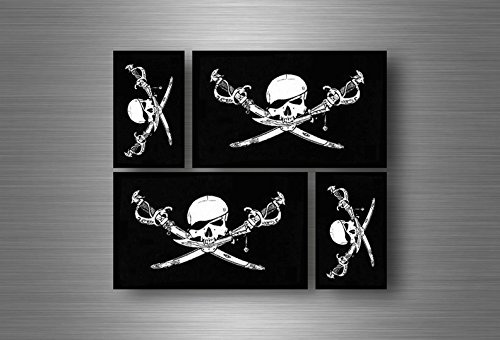 Akacha 4X Aufkleber Sticker Fahne Flagge Pirat Piraten Totenkopf Skull Jack Rackham r3