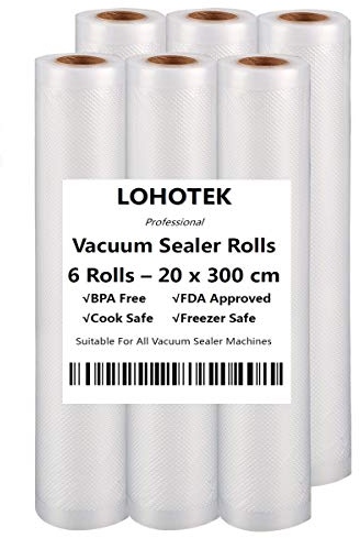Mise sous vide Sac alimentaire, Rouleaux d'emballage pour Machine 6 Packs 20cm x 300cm pour Économiseur de nourriture