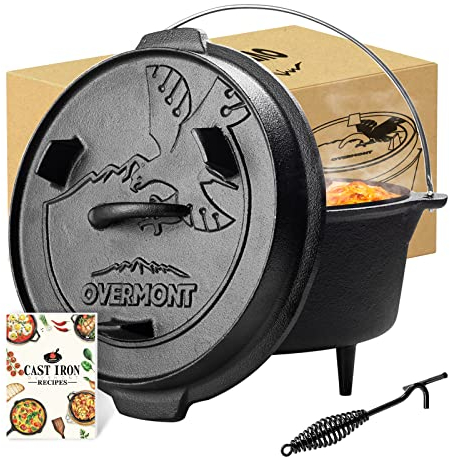 Overmont Schmortopf aus Gusseisen für Camping, Kochen, Grillen, Backen M 6 Quer Dutch Oven