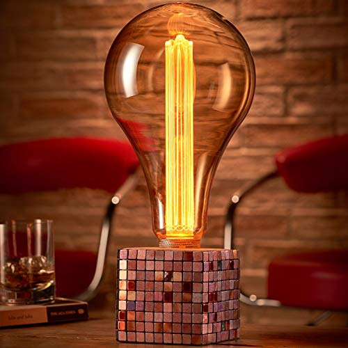 Auraglow Mysa Würfel Tischlampe Mosaik Beton mit XXL LED Lampe | Buntes Nachttisch oder Schreibtisch Licht, Retro Steinoptik, riesiger Bernstein Globe enthalten, 1,8m Kabel, EU Stecker