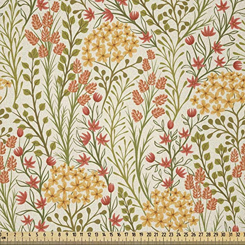 ABAKUHAUS Blume Stoff als Meterware, Alte Weinlese Ivy Flieder, Microfaser Multi Zweck Dekostoff für Kunsthandwerke, 3M (230x300cm), Sandbraun Zimt
