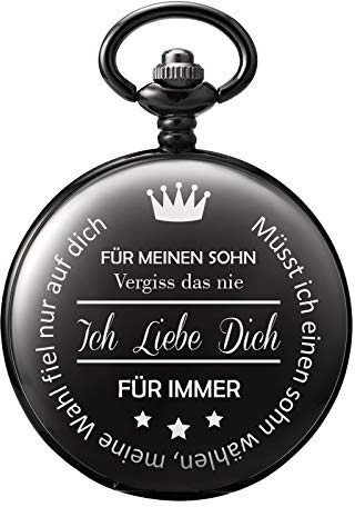 TREEWETO Taschenuhr mit Gravur Kette Herren Schwarz Geschenk zum Geburtstag Sohn