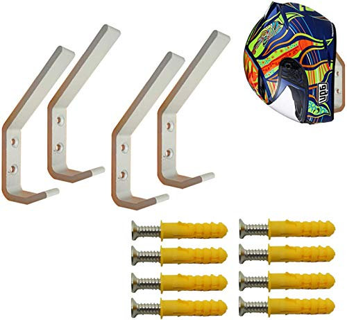 Alpurple 4 Pack Motorcycle Helmet Holder Hook, Multi-Purpose Helmet Hooks & Jacket Hanger, Wall Mount Rack Hook with Mounting Screws (4pcs Hook+ 8pcs Screws)