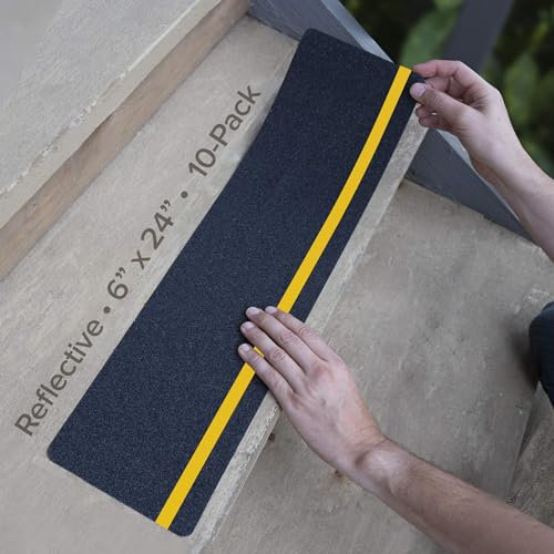 LifeGrip Anti-Rutsch-Traktionstritte mit reflektierendem Streifen (10-Pack), 15cm X 61cm, Best Grip Tape Grit Anti-Rutsch-Band im Freien, High Traction Friction Abrasive Adhesive für Treppenstufen