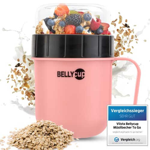 fenchi's AUSTRIA Müslibecher to go Kinder - auslaufsicherer Joghurtbecher mit Deckel & Henkel 750 ml (520 + 230 ml) BPA-frei - original Bellycup Müslibehälter (rosa)