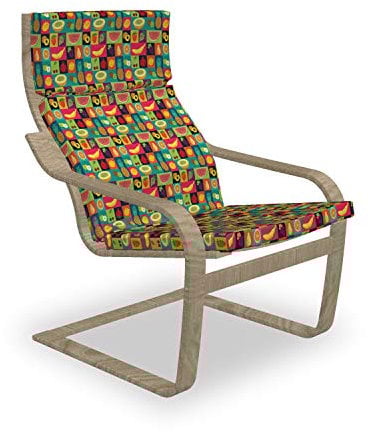 ABAKUHAUS Retro Poäng Sessel Polster, Pop-Art Grunge Früchte, Sitzkissen mit Stuhlkissen mit Hakenschlaufe und Reißverschluss, Mehrfarbig