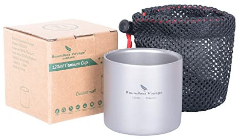 iBasingo Outdoor Camping Titan Becher 120ml Mini Reisebecher Doppelwandige Isolierte Tasse Kaffee Faltbare Trinkgeschirr Leichtes Langlebiges Geschirr für Täglich Gebrauchtes Wandern Ti3027D