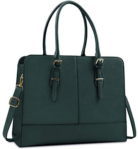 Lubardy Laptop Bags for Women 15.6 inch Ladies Leather Laptop Handbag Work Handbags Womens Tote Bag Office Green