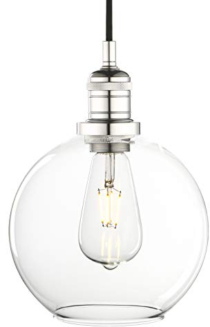 Phansthy Kugel Klar Glas, Vintage Industrie Hängeleuchte Loft-Pendelleuchte Hängelampen Schicke schlichte Hängeleuchte Pendelleuchten Industrial Style (Chrome Farbe)
