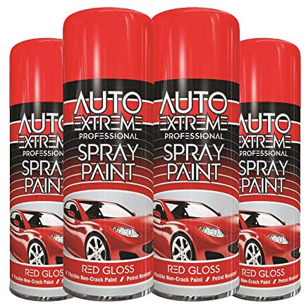 Classic Signature - 4 x Auto Extreme Red Gloss Spray Paint 400ml Professional Quality, Perfect Finish for Cars, Bikes,Vans, Metal, Wood
