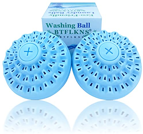 BTFLKNS Set di palline per bucato, ecologiche tutte le sfere naturali per lavabiancheria, alternativa con una borsa portaoggetti e accessori per palline in ceramica da 200g(2 palline, blu)