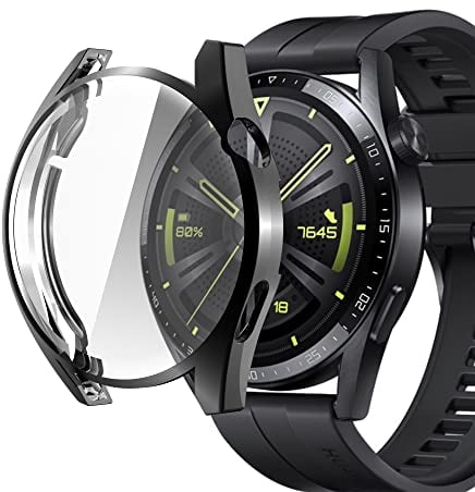 sciuU Protective Case compatible with Huawei GT 3 46mm, All-around Flexible TPU Case with Screen Protector, Soft Frame Shock Resistant Cover fit GT3 Smartwatch - Black