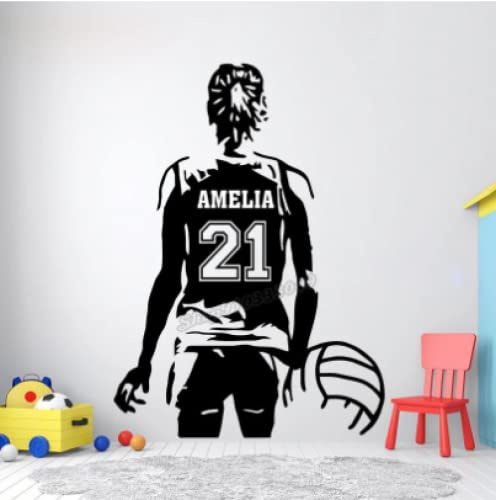 Mädchen Volleyball Personalisierter Name Wandtattoo Vinyl Volleyball Sport Home Wandaufkleber Volley Kids Teens Room Decor 43X31CM