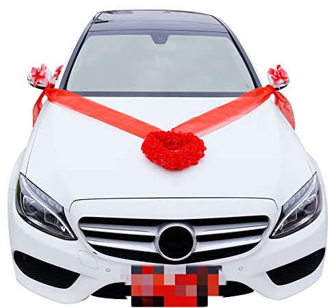 Herbests Autoschmuck Hochzeit, Auto Schmuck Braut Paar Rose Blumendekoration Brautblume Hochzeitsschmuck Auto Wedding Deko Girlande Hochzeitsschmuck Hochzeitsauto,Herz,Rot