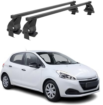 OMAC Menabo Dachträger für Peugeot 208 2015-2019 FL Stahl Schwarz | DIN 75302:2019 & ISO/PAS 11154:2006 geprüft, Abschließbar, City-Crash-getestet, bis 50 kg Traglast, Querträger, Grundträger