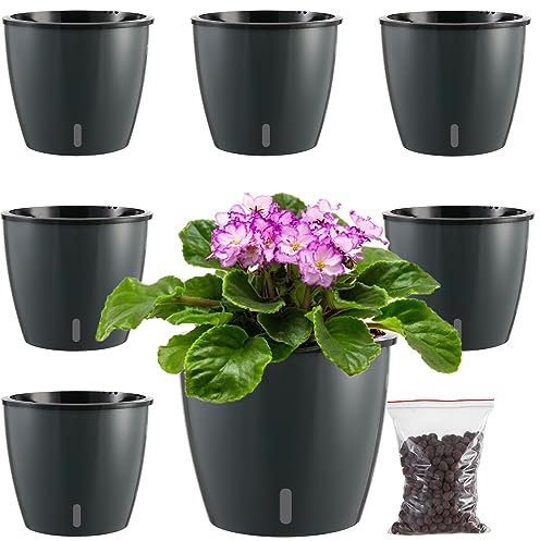6 Stück 17.7 cm selbstbewässernde Töpfe mit Wasserindikator für den Innenbereich, kleine afrikanische Veilchen-Töpfe für Pflanzen, Zuhause, Dekoration (grau)