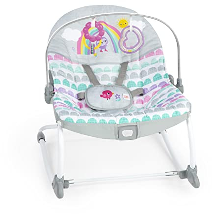 Bright Starts Rosy Rainbow Infant to Toddler Rocker with Vibrations, Baby Seat for Girl or Boy, Newborn +