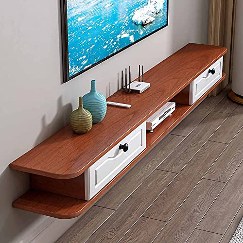 URBERY Wall Mounted TV Cabinet, Matte Wood Multimedia Storage Shelf, Wall-Mounted TV Unit DVD/Blu-Ray Player Satellite TV Box Cable Box/D / 150cm