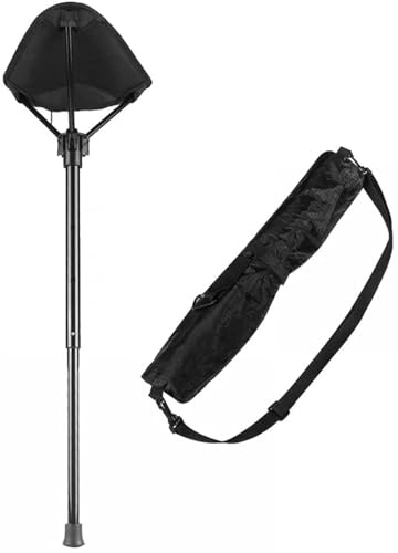 WANLIAN Portable Folding Stool, Retractable Hiking Chair, one Leg Adjustable Stool, Mountaineering, Camping, Outdoor Barbecue, Fishing and Concert,3 Gear Height Adjustable,Black