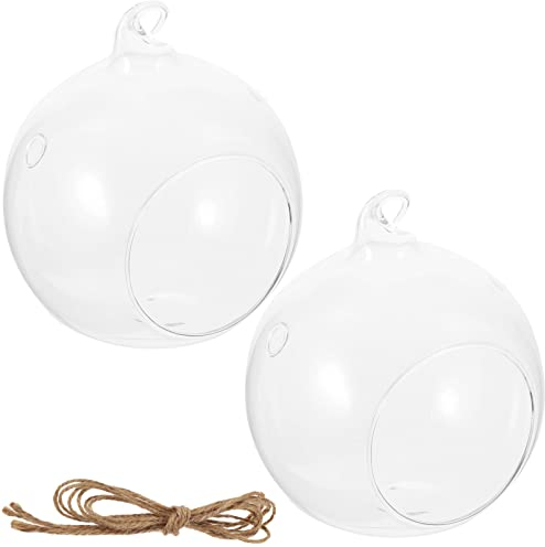 Cabilock 2 Stücke Hängender Teelichthalter Glas Pflanzgefäß Glasvase Sukkulenten Blumentopf Teelicht Kerzenhalter Glaskugeln zum Aufhängen Befüllen Kaktus Topf Mini Übertopf Deko