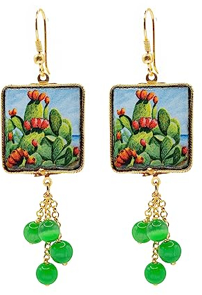 MARARDI Ohrringe Damen Italienische Keramik aus Caltagirona [Kaktus Fliesen] Lange Handmade Italienischer Schmuck Elegant Originale für Alltag Events Hochzeiten besondere Anlässe