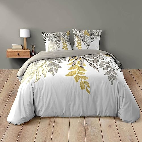 Douceur d'Intérieur, Parure de Lit 3 Pièces (240 x 220 cm) Orlana Blanc, 100% Coton