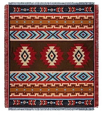 LumiSyne Baumwolle Gewebt Decke Überwurf Mit Quast Bohemian Ethno Stil Azteken Navajo Überwurfdecke Kuscheldecke Dekorative Decke Für Bett Couch Sessel Camping Wandteppich Tischdecke Teppich 160x130cm