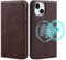 VISOUL Hülle für iPhone 15, Schutzhülle Echt Leder Schützt vor Stoß Kartenfach Magnetverschluss Stand klappbar handyhülle Handytasche Etui Case Kaffee