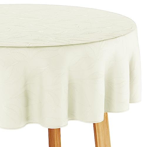 Filumi Tischdecke 150x150 cm rund Creme Abwaschbar Für Indoor Outdoor Pflanzenmuster Amalu