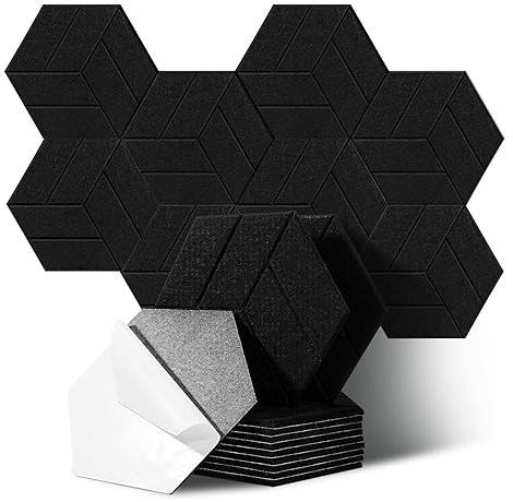 JurciCat 12 Stück Akustikpaneele Hexagon Selbstklebend Akustikplatten Akustikschaumstoff Akustik Panel Wandpaneele Schallabsorber für Tonstudio Büro Studio Gaming room (30x26x0.9cm)