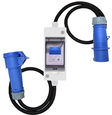 Stromverbrauchsmesser, Stromzähler, Stromzähler Camping mit CEE-Stecker, Stromzähler Auslesen mit LED/Reset, Steckbarer Stromzähler 230V, Zwischenzähler Strom, Stromzähler wohnwagen/Elektrofahrzeuge