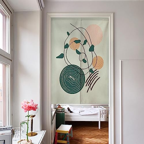 Guest Ruyunlai Der japanische Noren-Türvorhang grüner Kreis Stil Gardinen Tür Vorhang Tapisseri Leinen Stoff Kurz Vorhänge Restaurant Küche Türvorhänge Schattierung Heimdekoration 80 x 170 cm