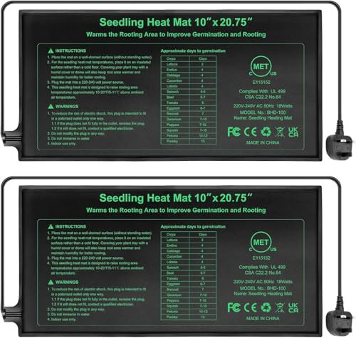 HYDGOOHO Seedling Heat Mat 10 x 20.75 in 2 Pack,Waterproof Heat Mat for Seed Starting,Plant Heating Mats for Seedling Germination,Hydroponic Plant,Reptile