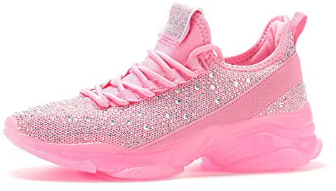 LUCKY STEP Damen Strass Sneaker Glitzer Mode Slip-on Turnschuhe (Rosa, 8.5US-39EU-6UK)